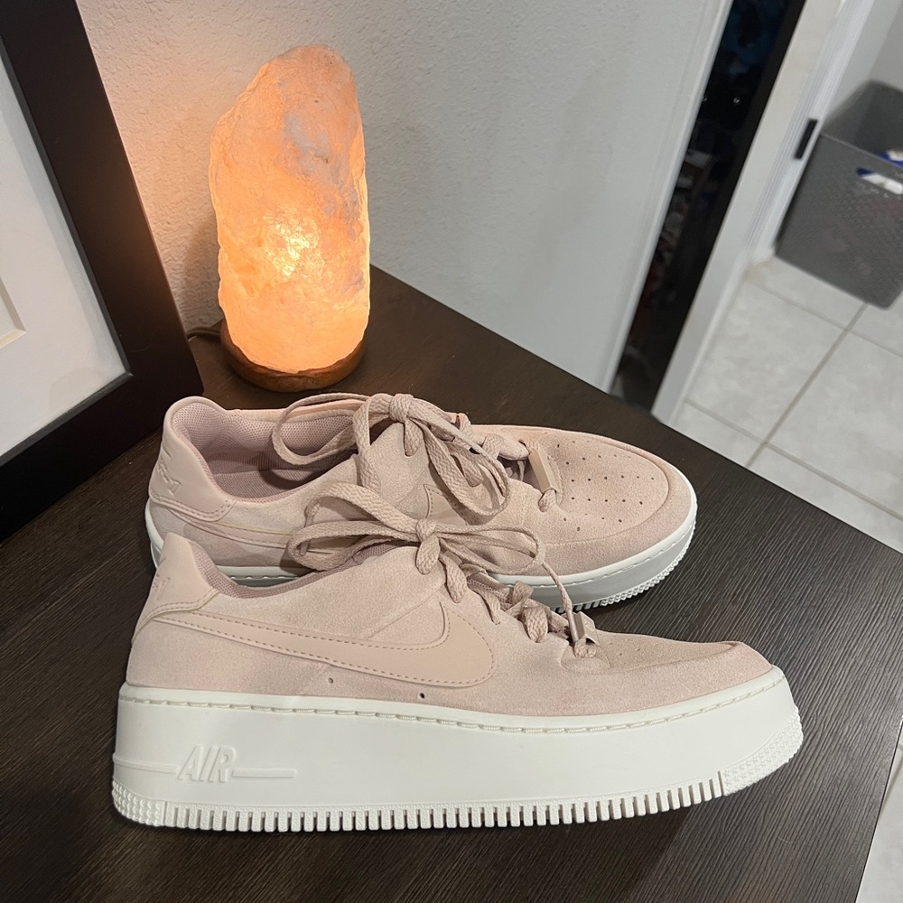 Nike Pink and White Suede Platform Sneakers with Chunky Sole